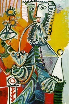 Mousquetaire a la pipe et fleurs 1968 Cubism Oil Paintings